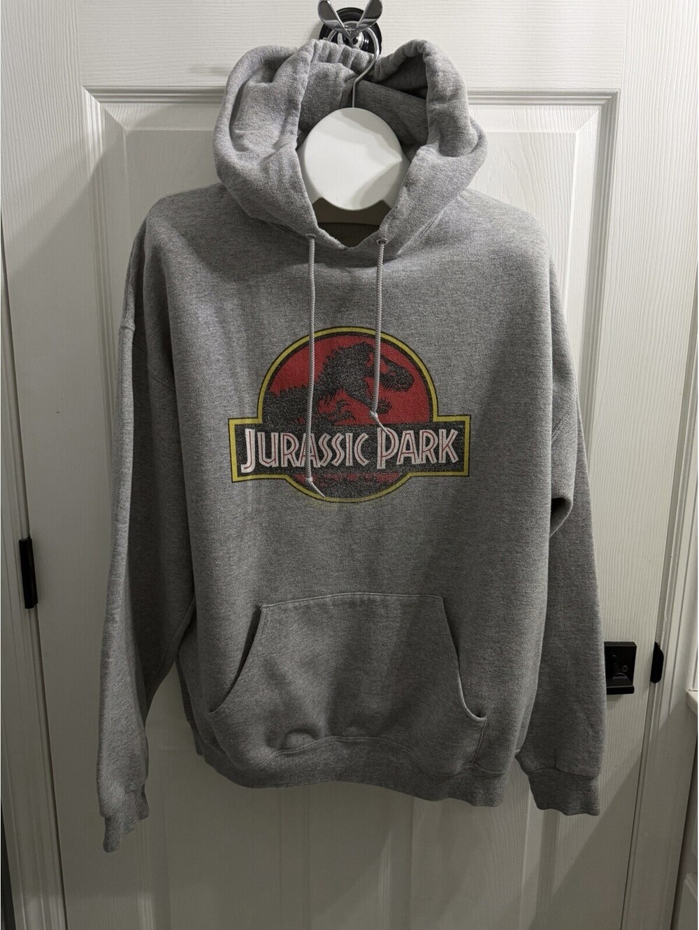 Jurassic Park Hoodie LogoSweatshirt Gray, Size: Large 40% Polyester Used Y2K